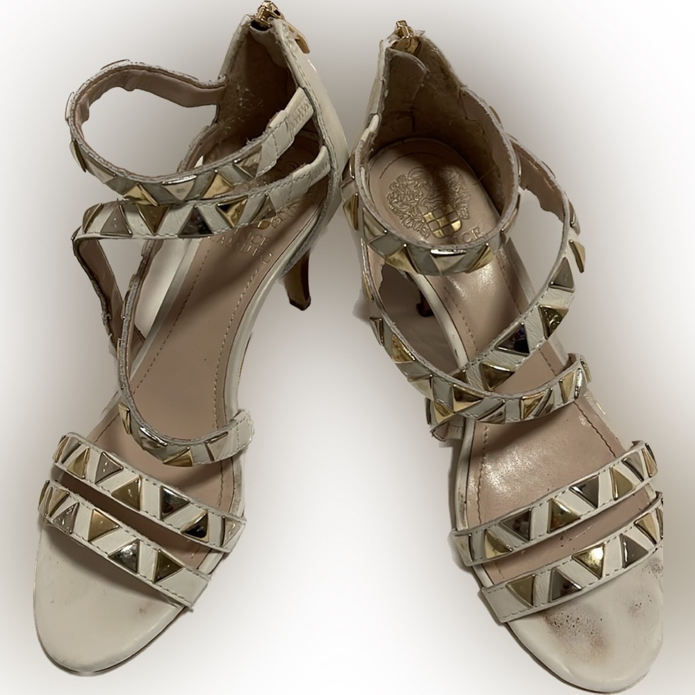 Vince white sandals with gold. Size 7.